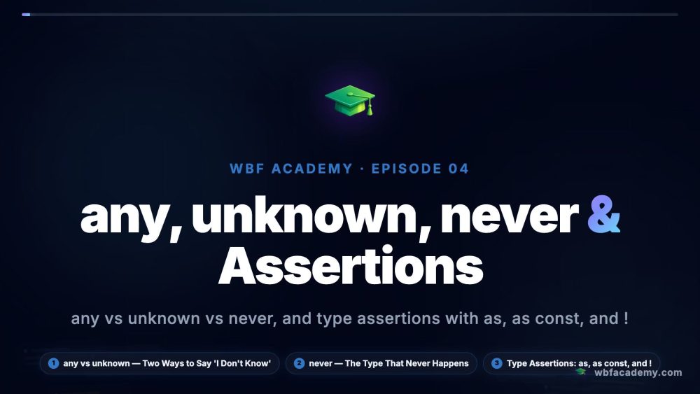 any, unknown, never & Assertions